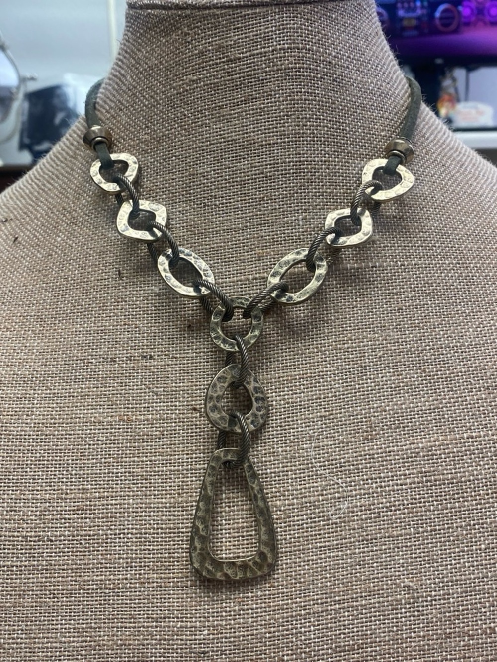 Lia Sophia Hammered Metal Link Pendant Necklace - copper tone and Green